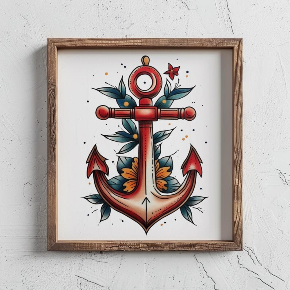 Nautical Anchor Art Print with Red and Blue Accents